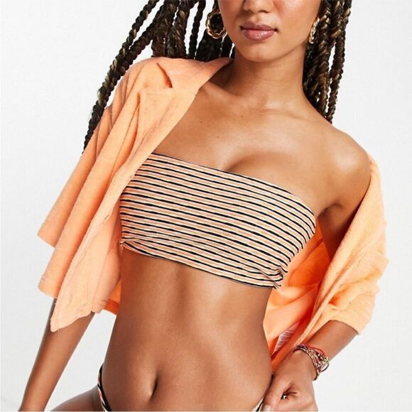 RVCA Cosmic Way Striped Rib Bandeau Bikini Top Multicolor Size S/8 - Picture 3 of 8